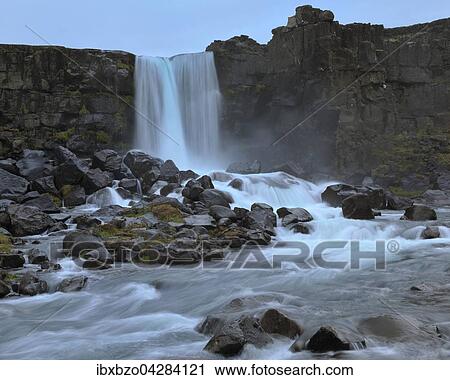 Stock Image - Wasserfall Oxararfoss, Nationalpark Pingvellir, Island, Europa. Fotosearch