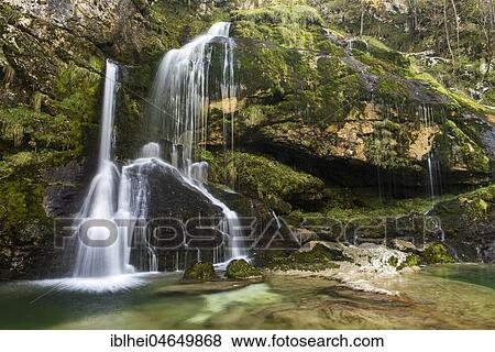 Stock Photo - Waterfall Slap Virje, Gljun, Slovenia, Europe. Fotosearch