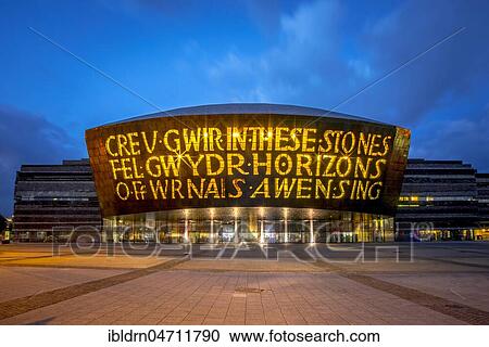 Welsh Millenium Center, architect Percy Thomas, event center, Blue Hour, Cardiff, South Glamorgan, Wales, United Kingdom, Europe View Large Photo Image Stock Image - Welsh Millenium Center, architect Percy Thomas, event center, Blue Hour, Cardiff, South Glamorgan, Wales, United Kingdom, Europe. Fotosearch