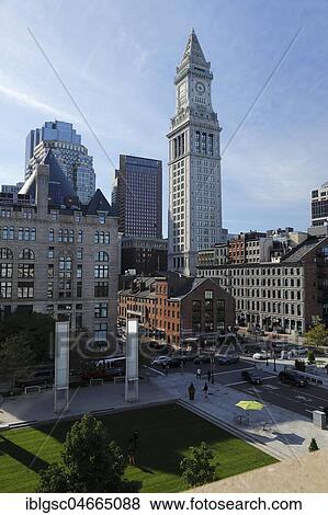 Wharf District Park with Custom House behind, Boston, Massachusetts, USA, North America View Large Photo Image Stock Photo - Wharf District Park with Custom House behind, Boston, Massachusetts, USA, North America. Fotosearch