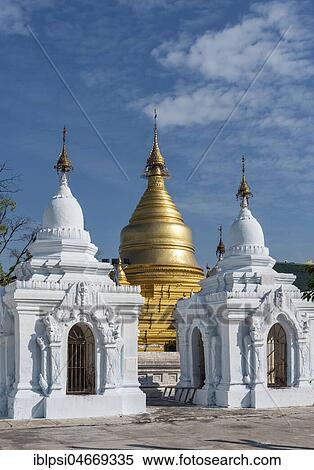 Stock Photography - White kyauk gu cave stupas, Kuthodaw Pagoda, Mandalay, Myanmar, Asia. Fotosearch