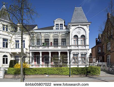 Stock Image - Wilhelminian style villa at the spa garden, Bad Oeynhausen, East Westphalia, North Rhine-Westphalia, Germany, Europe. Fotosearch