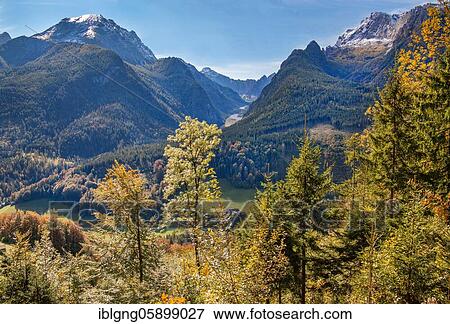 Stock Photo - Wimbachtal with Watzmann and Hochkalter, Ramsau, Berchtesgaden Alps, Berchtesgaden National Park, Berchtesgadener Land, Upper Bavaria, Bavaria, Germany, Europe. Fotosearch
