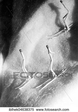 Stock Photography - Winter sports, skiers made of matches, 1920s, exact location unknown, Germany, Europe. Fotosearch
