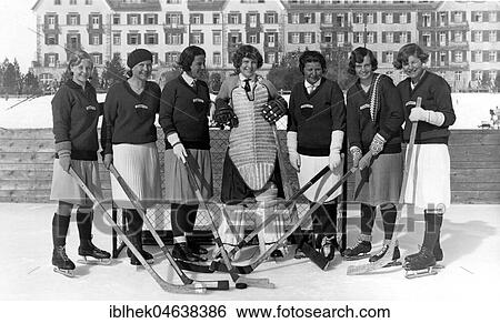 Winter Sports, Women's Ice Hockey Team, 1940s, exact location unknown, Germany, Europe View Large Photo Image Stock Photograph - Winter Sports, Women's Ice Hockey Team, 1940s, exact location unknown, Germany, Europe. Fotosearch