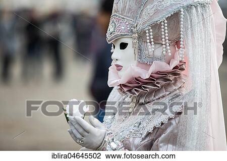 Stock Image - Woman in historical costume, Carnival costume, Carnival in Venice, Italy, Europe. Fotosearch
