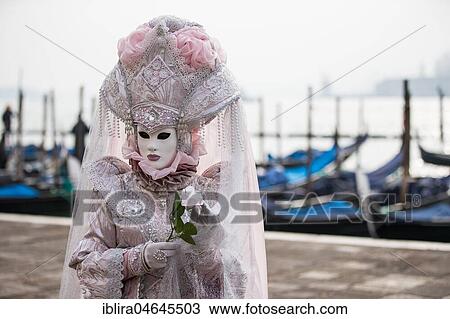 Stock Image - Woman in historical costume, Carnival costume, Carnival in Venice, Italy, Europe. Fotosearch