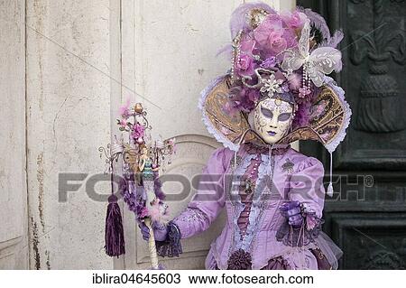 Stock Image - Woman in historical costume, Carnival costume, Carnival in Venice, Italy, Europe. Fotosearch