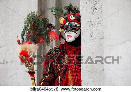 Stock Photo - Woman in historical costume, Carnival costume, Carnival in Venice, Italy, Europe. Fotosearch