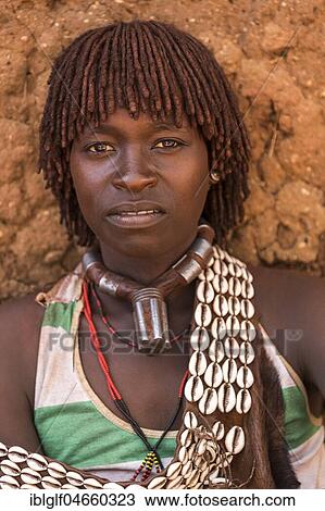 Stock Image - Woman, Portrait, Hamer tribe, Turmi market, Southern Nations Nationalities and Peoples' Region, Ethiopia, Africa. Fotosearch