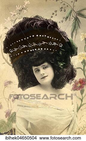 Picture - Woman with big hat, Hat fashion, Fashion satire, 1910s, Germany, Europe. Fotosearch