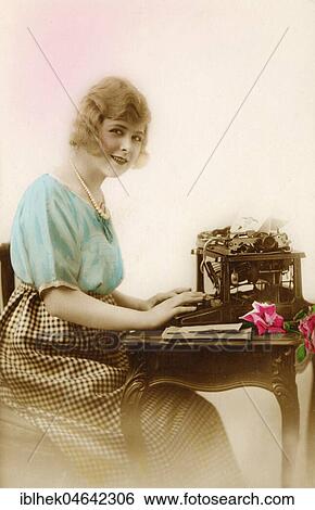 Woman writes with typewriter, 1910s, Germany, Europe View Large Photo Image Stock Photograph - Woman writes with typewriter, 1910s, Germany, Europe. Fotosearch