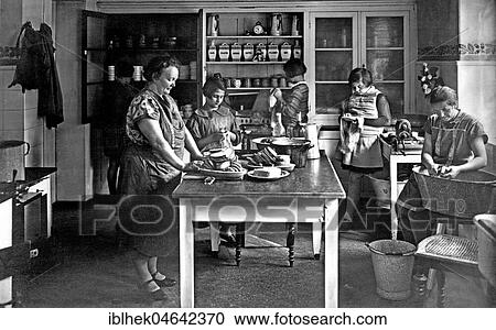Women and girls working in the kitchen, 1950s, Schulheim Zinnwald, Germany, Europe View Large Photo Image Stock Image - Women and girls working in the kitchen, 1950s, Schulheim Zinnwald, Germany, Europe. Fotosearch