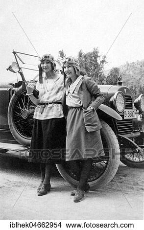 Women with car and goggles, 1930s, Germany, Europe View Large Photo Image Picture - Women with car and goggles, 1930s, Germany, Europe. Fotosearch