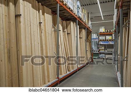 Picture - Wooden boards and poles, hardware store, interior, Bavaria, Germany, Europe. Fotosearch