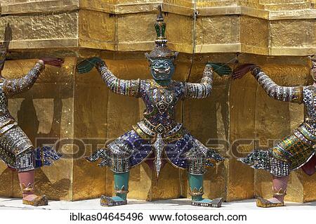 Stock Photograph - Yaksha Figures as Caryatids, Wat Phra Kaeo, Ko Ratanakosin, Bangkok, Thailand, Asia. Fotosearch