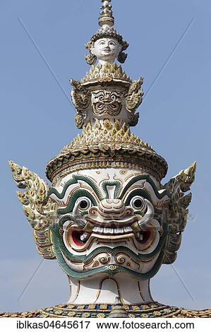 Stock Photo - Yaksha Indrajit, giant guardian figure, Wat Phra Kaeo, Ko Ratanakosin, Bangkok, Thailand, Asia. Fotosearch