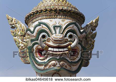Stock Photo - Yaksha Indrajit, giant guardian figure, Wat Phra Kaeo, Ko Ratanakosin, Bangkok, Thailand, Asia. Fotosearch
