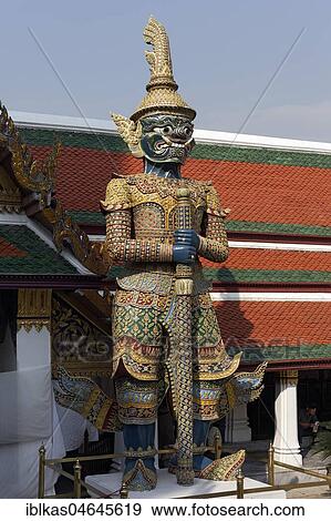 Stock Photo - Yaksha Indrajit, giant guardian figure at the entrance, Wat Phra Kaeo, Ko Ratanakosin, Bangkok, Thailand, Asia. Fotosearch
