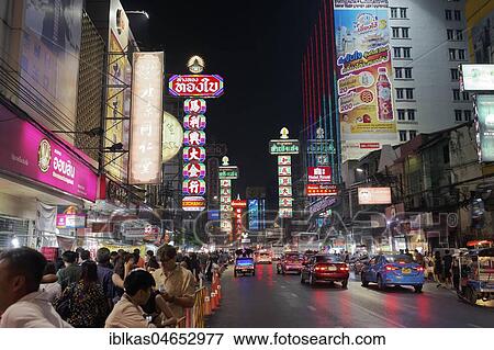 Yaowarat Road by night, with neon signs, Chinatown, Samphanthawong, Bangkok, Thailand, Asia View Large Photo Image Stock Photo - Yaowarat Road by night, with neon signs, Chinatown, Samphanthawong, Bangkok, Thailand, Asia. Fotosearch