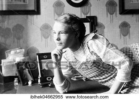 Stock Photography - Young thoughtful girl, 1930s, Germany, Europe. Fotosearch