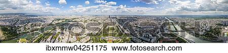 Stock Photography - 360 Grad Panorama, Ausblick vom Eifelturm, Fluss Seine, Parc du Champ de Mars, Jardins du Trocadero, Place du Trocadero et du 11 Novembre, Paris, Ile-de-France, Frankreich, Europa. Fotosearch