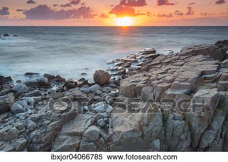 Stock Photography - Abendstimmung am Kustenabschnitt Hovs Hallar, Naturschutzgebiet, Bjarehalvon Halbinsel, Bastad, Skane lan, Schweden, Europa. Fotosearch