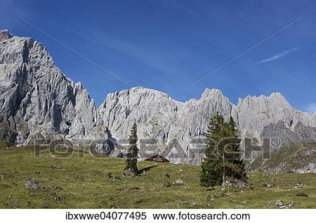 Stock Photography - Almlandschaft mit Hochkonig, Wandergebiet, Muhlbach am Hochkonig, Land Salzburg, Osterreich, Europa. Fotosearch