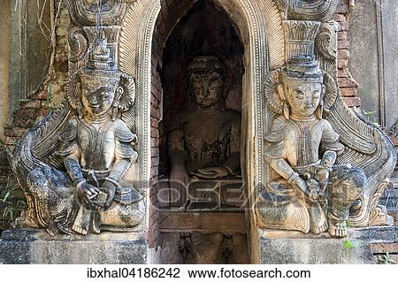Alte Steinmetzarbeiten an einer Pagode im Pagodenwald, bei Indein am Inle-See, Shan-Staat, Myanmar, Asien View Large Photo Image Stock Image - Alte Steinmetzarbeiten an einer Pagode im Pagodenwald, bei Indein am Inle-See, Shan-Staat, Myanmar, Asien. Fotosearch