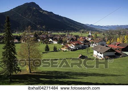 Ausblick auf Bad Oberdorf bei Bad Hindelang, hinten links Imberger Horn, Herbststimmung, Allgau, Bayern, Deutschland, Europa View Large Photo Image Picture - Ausblick auf Bad Oberdorf bei Bad Hindelang, hinten links Imberger Horn, Herbststimmung, Allgau, Bayern, Deutschland, Europa. Fotosearch