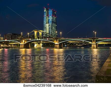Ausblick auf den Main und die neue EZB, Europaische Zentralbank, bei Nacht, Frankfurt am Main, Hessen, Deutschland, Europa View Large Photo Image Stock Photo - Ausblick auf den Main und die neue EZB, Europaische Zentralbank, bei Nacht, Frankfurt am Main, Hessen, Deutschland, Europa. Fotosearch