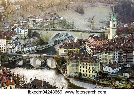 Stock Photo - Ausblick auf die Altstadt mit der Aare, Bern, Kanton Bern, Schweiz, Europa. Fotosearch