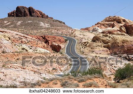 Ausblick auf farbige Sandsteinformationen und Mouse's Tank Road, Valley of Fire State Park, Nevada, USA, Nordamerika View Large Photo Image Stock Image - Ausblick auf farbige Sandsteinformationen und Mouse's Tank Road, Valley of Fire State Park, Nevada, USA, Nordamerika. Fotosearch