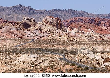 Ausblick auf farbige Sandsteinformationen und Mouse's Tank Road, Valley of Fire State Park, Nevada, USA, Nordamerika View Large Photo Image Stock Image - Ausblick auf farbige Sandsteinformationen und Mouse's Tank Road, Valley of Fire State Park, Nevada, USA, Nordamerika. Fotosearch