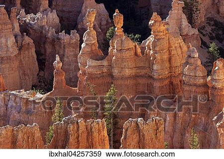 Ausblick auf farbige Gesteinsformationen, Hoodoos, Morgenlicht, Bryce Canyon Nationalpark, Utah, USA, Nordamerika View Large Photo Image Stock Photo - Ausblick auf farbige Gesteinsformationen, Hoodoos, Morgenlicht, Bryce Canyon Nationalpark, Utah, USA, Nordamerika. Fotosearch