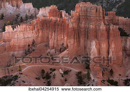 Ausblick auf farbige Gesteinsformationen, Hoodoos, Morgenlicht, Bryce Canyon Nationalpark, Utah, USA, Nordamerika View Large Photo Image Stock Photography - Ausblick auf farbige Gesteinsformationen, Hoodoos, Morgenlicht, Bryce Canyon Nationalpark, Utah, USA, Nordamerika. Fotosearch