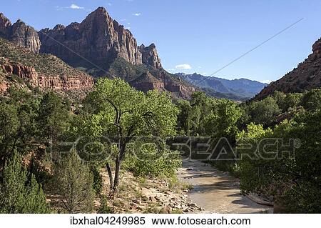 Ausblick ins Tal des North Fork Virgin River, hinten links Bridge Mountain, Zion Nationalpark, Utah, USA, Nordamerika View Large Photo Image Stock Photography - Ausblick ins Tal des North Fork Virgin River, hinten links Bridge Mountain, Zion Nationalpark, Utah, USA, Nordamerika. Fotosearch