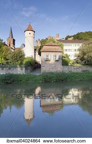 Ausblick uber die Tauber auf den Roten Turm, das Kittsteintor oder Faultor und die Burg Wertheim, Wertheim, Baden-Wurttemberg, Deutschland, Europa View Large Photo Image Picture - Ausblick uber die Tauber auf den Roten Turm, das Kittsteintor oder Faultor und die Burg Wertheim, Wertheim, Baden-Wurttemberg, Deutschland, Europa. Fotosearch