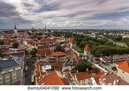 Stock Image - Ausblick vom Turm der Olaikirche auf die Altstadt, Vanalinn, Tallinn, Kreis Harju, Estland, Europa. Fotosearch