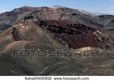 Stock Image - Ausblick von der Caldera Blanca auf die Vulkanlandschaft des Nationalparks Timanfaya, Feuerberge, Vulkane, Lanzarote, Kanarische Inseln, Spanien, Europa. Fotosearch