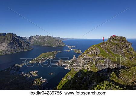 Aussicht vom Reinebringen, Reinebriggen, auf Reine und den Reinefjord mit Bergen, Moskenes, Moskenesoy, Lofoten, Norwegen, Europa View Large Photo Image Stock Photograph - Aussicht vom Reinebringen, Reinebriggen, auf Reine und den Reinefjord mit Bergen, Moskenes, Moskenesoy, Lofoten, Norwegen, Europa. Fotosearch