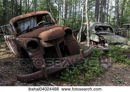 Autofriedhof im Wald, Schrottautos, 40er Jahre, bei Ryd, Smaland, Schweden, Europa View Large Photo Image Stock Photo - Autofriedhof im Wald, Schrottautos, 40er Jahre, bei Ryd, Smaland, Schweden, Europa. Fotosearch