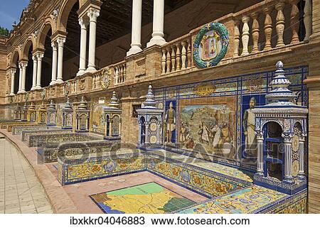 Azulejos an der Plaza de Espana, Sevilla, Andalusien, Spanien, Europa View Large Photo Image Stock Image - Azulejos an der Plaza de Espana, Sevilla, Andalusien, Spanien, Europa. Fotosearch