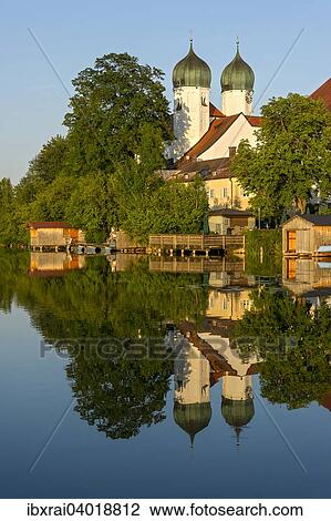Benediktinerabtei Kloster Seeon mit Klosterkirche St. Lambert, Klostersee, Seeon-Seebruck, Chiemgau, Oberbayern, Bayern, Deutschland, Europa View Large Photo Image Stock Image - Benediktinerabtei Kloster Seeon mit Klosterkirche St. Lambert, Klostersee, Seeon-Seebruck, Chiemgau, Oberbayern, Bayern, Deutschland, Europa. Fotosearch