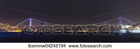Picture - Bosporus-Brucke bei Nacht, Goldenes Horn, Bosporus, Istanbul, europaischer Teil, Turkei, Asien. Fotosearch