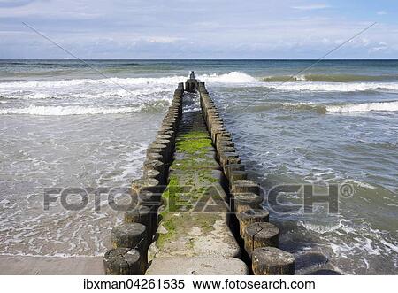 Stock Photography - Buhne in der Ostsee, Ostseebad Ahrenshoop, Fischland, Fischland-Darss-Zingst, Mecklenburg-Vorpommern, Deutschland, Europa. Fotosearch