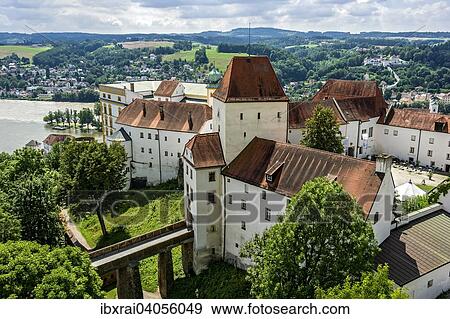 Burg Veste Oberhaus, Dreiflusseeck, Ortsspitze, Passau, Niederbayern, Bayern, Deutschland, Europa View Large Photo Image Stock Photo - Burg Veste Oberhaus, Dreiflusseeck, Ortsspitze, Passau, Niederbayern, Bayern, Deutschland, Europa. Fotosearch