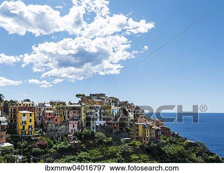 Stock Photo - Corniglia, Cinque Terre, La Spezia, Cinque Terre, Ligurien, Italien, Europa. Fotosearch