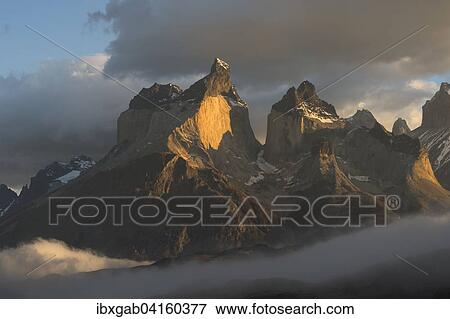 Cuernos del Paine fruhmorgens, Nationalpark Torres del Paine, Patagonien, Chile, Sudamerika View Large Photo Image Stock Photo - Cuernos del Paine fruhmorgens, Nationalpark Torres del Paine, Patagonien, Chile, Sudamerika. Fotosearch