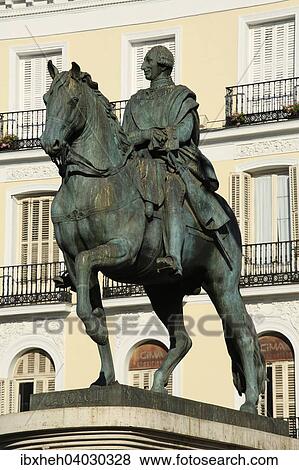 Stock Photo - Denkmal Konig Karl III., Plaza de la Puerta del Sol, Madrid, Spanien, Europa. Fotosearch